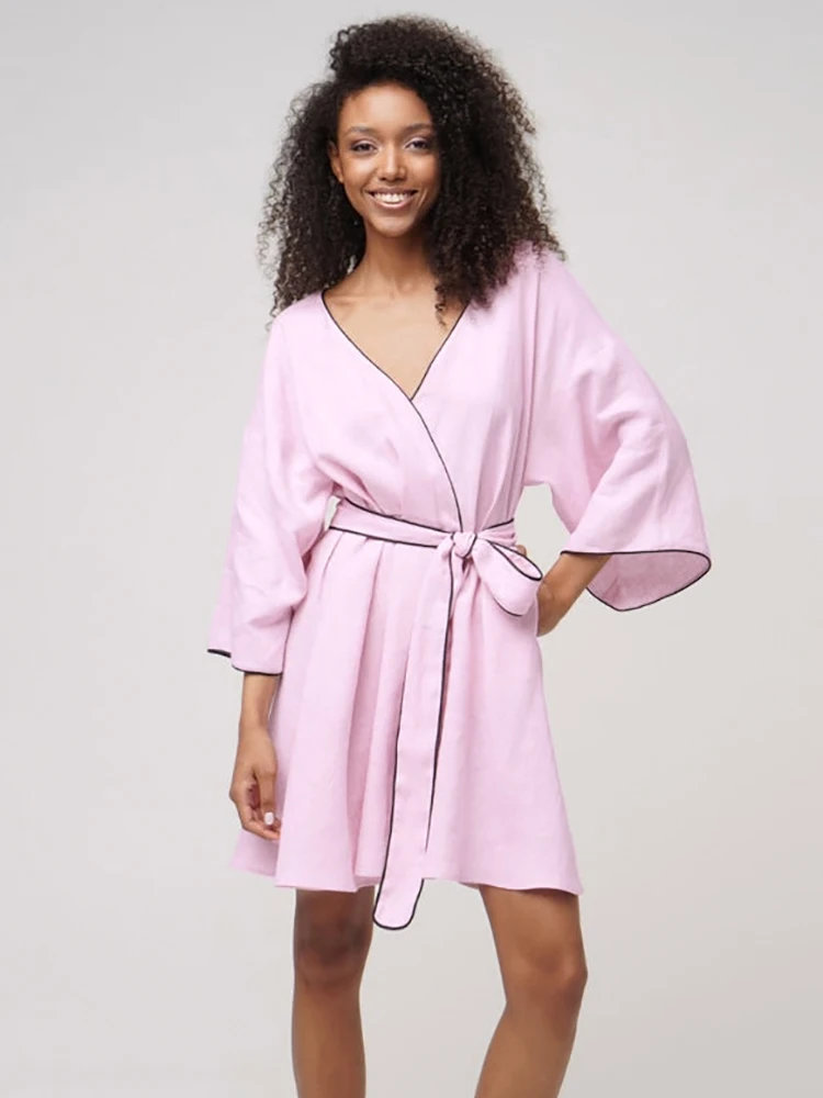 Linad Pink Robes For Women Three Quarter Sleeve V Neck Casual Summer Bathrobe Female Cotton Loose Nightwear Sashes Solid 2022
Linad Pink Robes For Women Three Quarter Sleeve V Neck Casual Summer Bathrobe Female Cotton Loose Nightwear Sashes Solid 2022