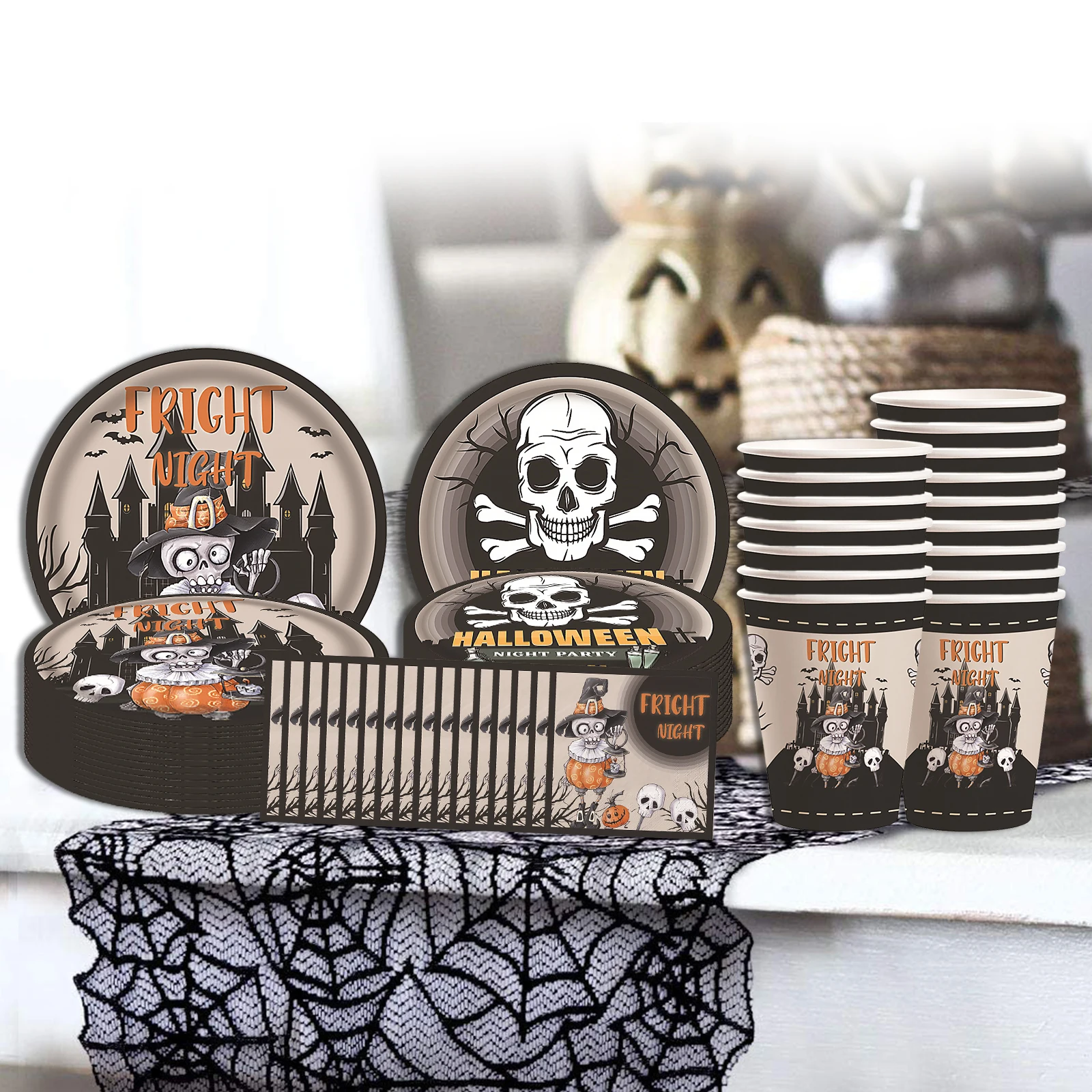 64PCS Happy Halloween Disposable Tableware Set Scary Skull Disposable Paper Dinnerware Halloween Party Supplies Decorations
64PCS Happy Halloween Disposable Tableware Set Scary Skull Disposable Paper Dinnerware Halloween Party Supplies Decorations