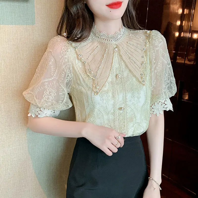 Korean Fashion Summer Ruffle Blouse Women New 2022 Casual Loose Beading Lace Shirt Chic Hollow Tops Blusas
Korean Fashion Summer Ruffle Blouse Women New 2022 Casual Loose Beading Lace Shirt Chic Hollow Tops Blusas