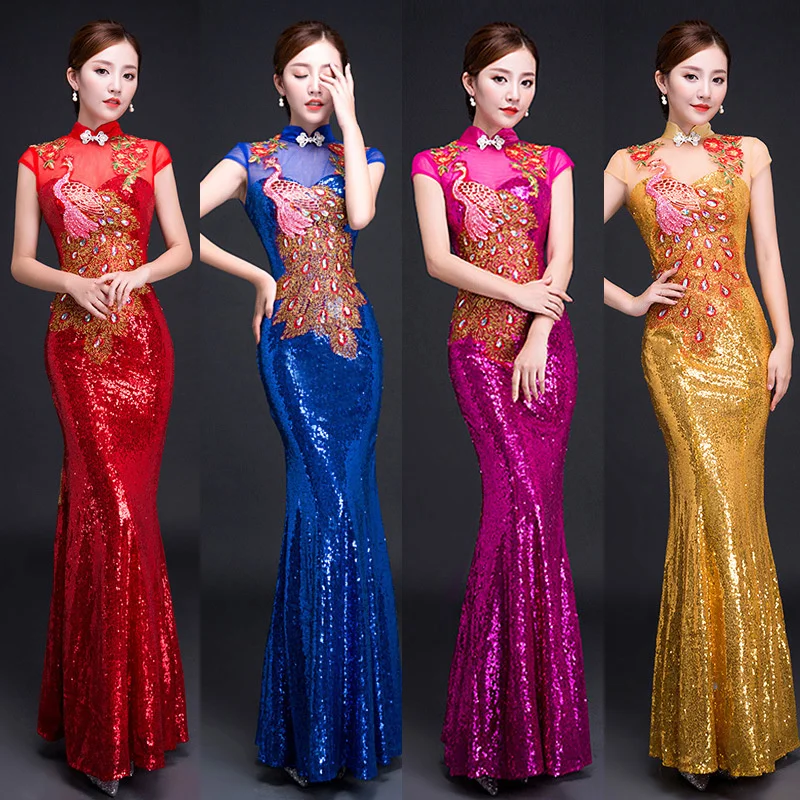 Chinese Evening Dress Cheongsam Sequins Fish Tail Dress Women Eleganti Slim Long Chinese Traditional Retro Modern Party Qipao
Chinese Evening Dress Cheongsam Sequins Fish Tail Dress Women Eleganti Slim Long Chinese Traditional Retro Modern Party Qipao