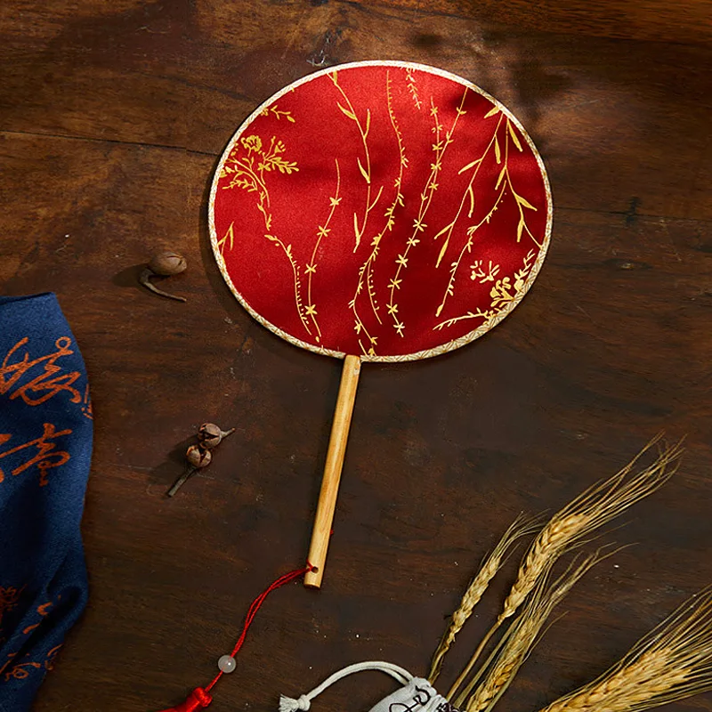 

Традиционный китайский стиль узорные листья позолота ручной круглый веер Хан древние танцы ханьфу Чонсам круглый веер