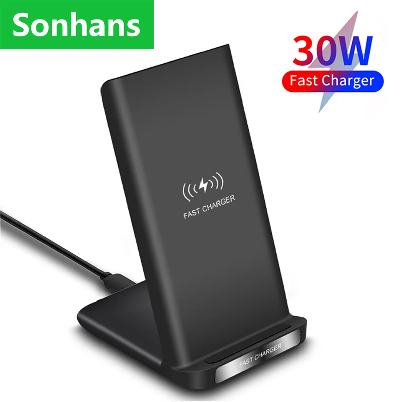 

30W Qi Wireless Charger Stand For iPhone 14 13 12 Pro Xs Max X Standing Desk Phone Stand For Samsung s8 s9 s10 note10 Huawei