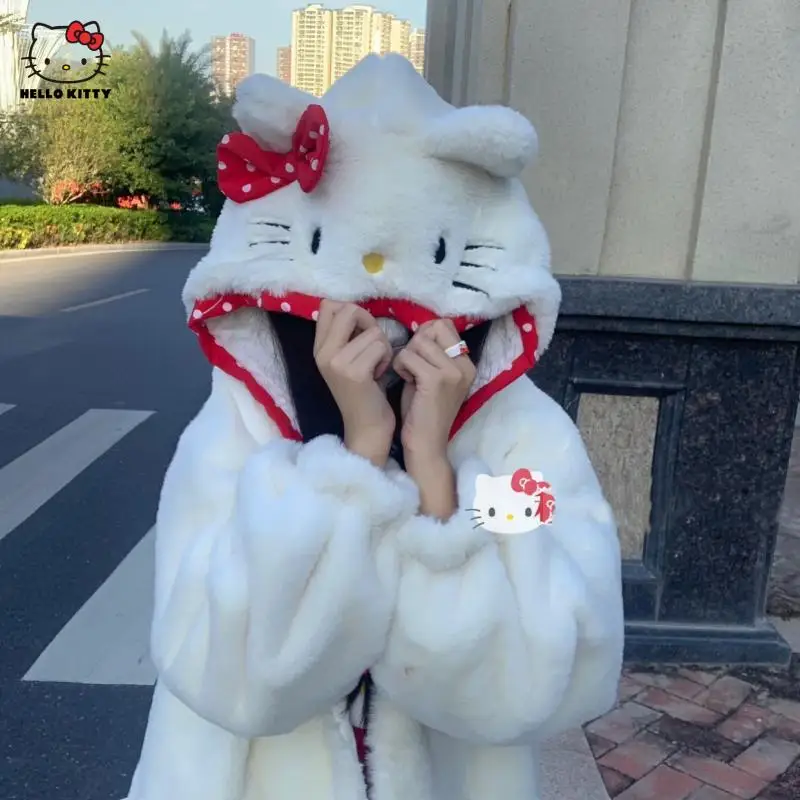 Sanrio Women's Hooded Jacket Kawaii Hello Kitty Cute Bow Cardigan Top Winter New Girl Loose Thickened Plush Jacket Holiday Gifts
Sanrio Women's Hooded Jacket Kawaii Hello Kitty Cute Bow Cardigan Top Winter New Girl Loose Thickened Plush Jacket Holiday Gifts