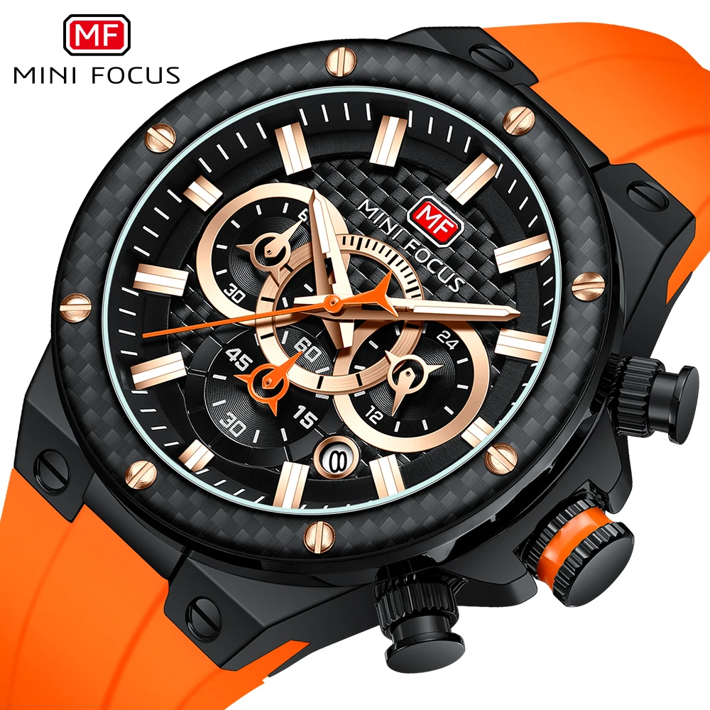 

MINI FOCUS Sports Waterproof Watches for Men Fashion Multifunction Dial Silicone Strap Racing Quartz Watch Luminous Hands 0468G