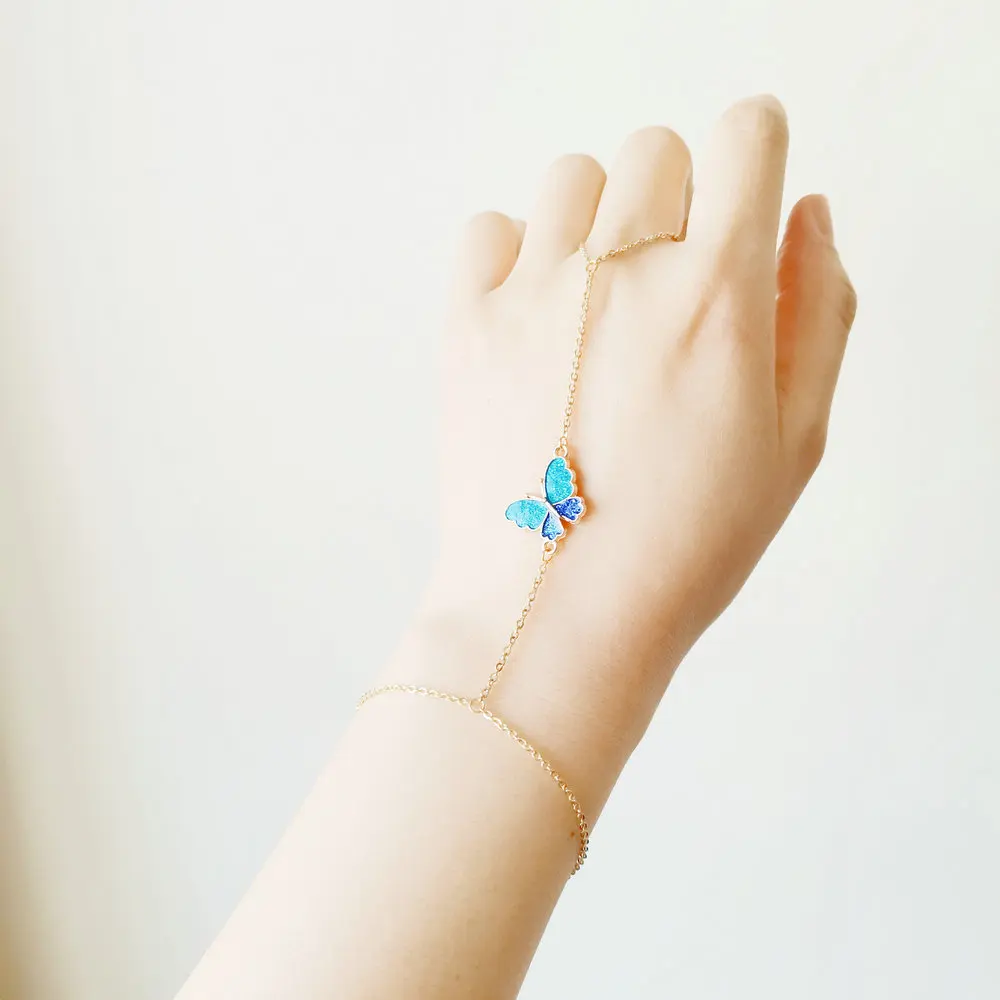 Fairy 18k Gold Stainless Steel Ring Chain Bracelet Gold Blue Butterfly Finger Ring Bracelet Hand Chain For Women
Fairy 18k Gold Stainless Steel Ring Chain Bracelet Gold Blue Butterfly Finger Ring Bracelet Hand Chain For Women