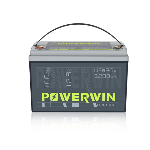 POWERWIN BT100 Батарея LiFePO4 12,8 В, 100 Ач, 1280 Втч, встроенный радар-детектор BMS, солнечная энергия, 4000 + глубокий цикл, автономный инвертор