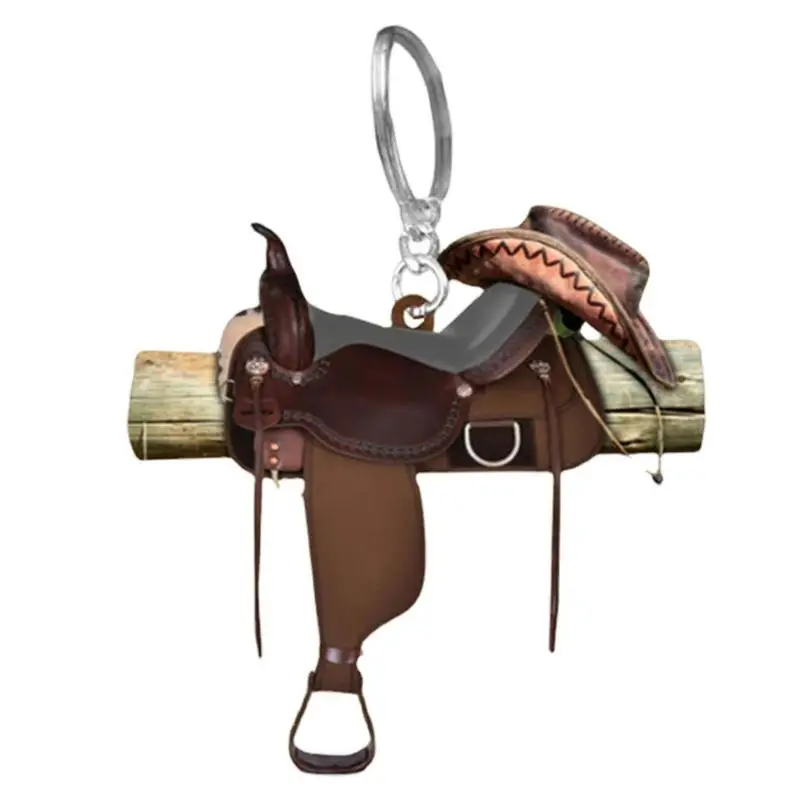 

Unique 2D Western Saddle Keychain Denim Mini Leather Saddle Keyring Accessories Perfect Gift For Horse Lovers Car Ornaments