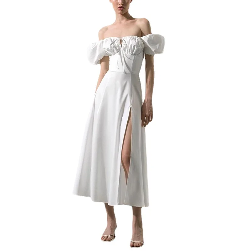 Women White Fashion Puff Sleeve Tie Front High Split Dress Women Ruched Drawstring Party Long Dress Vestidos Sundress
Women White Fashion Puff Sleeve Tie Front High Split Dress Women Ruched Drawstring Party Long Dress Vestidos Sundress