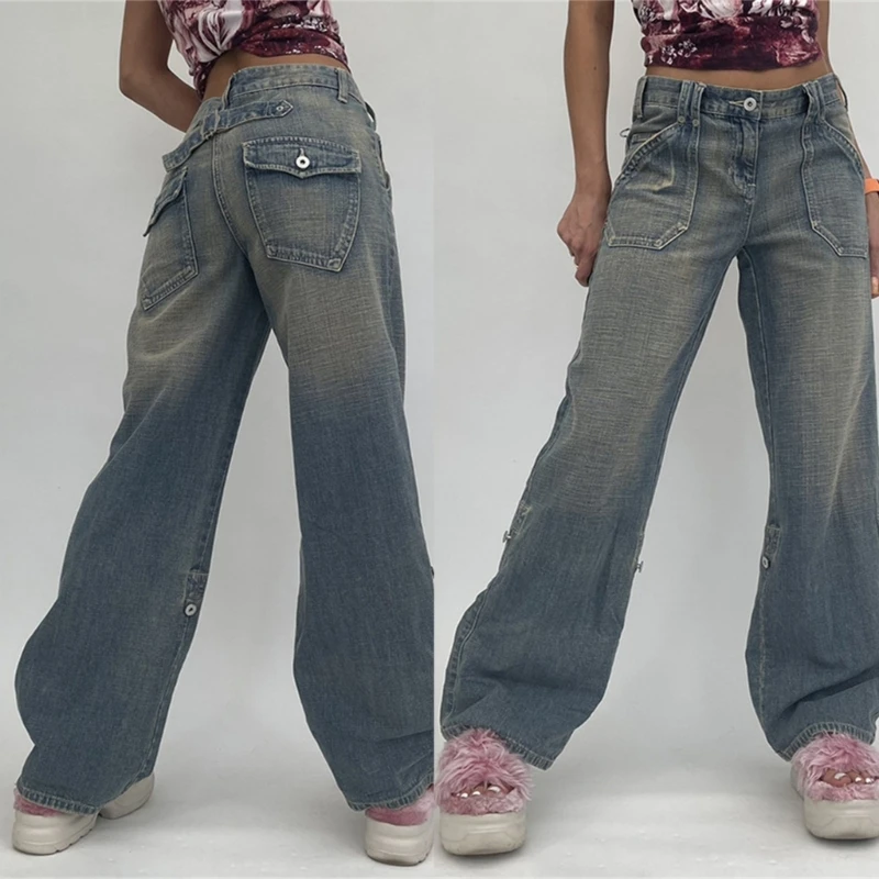 High Waist Washed Jeans Streetwear Harajuku Women Vintage Metal Buckle Denim Pants Straight Leg Trousers with Pockets
High Waist Washed Jeans Streetwear Harajuku Women Vintage Metal Buckle Denim Pants Straight Leg Trousers with Pockets