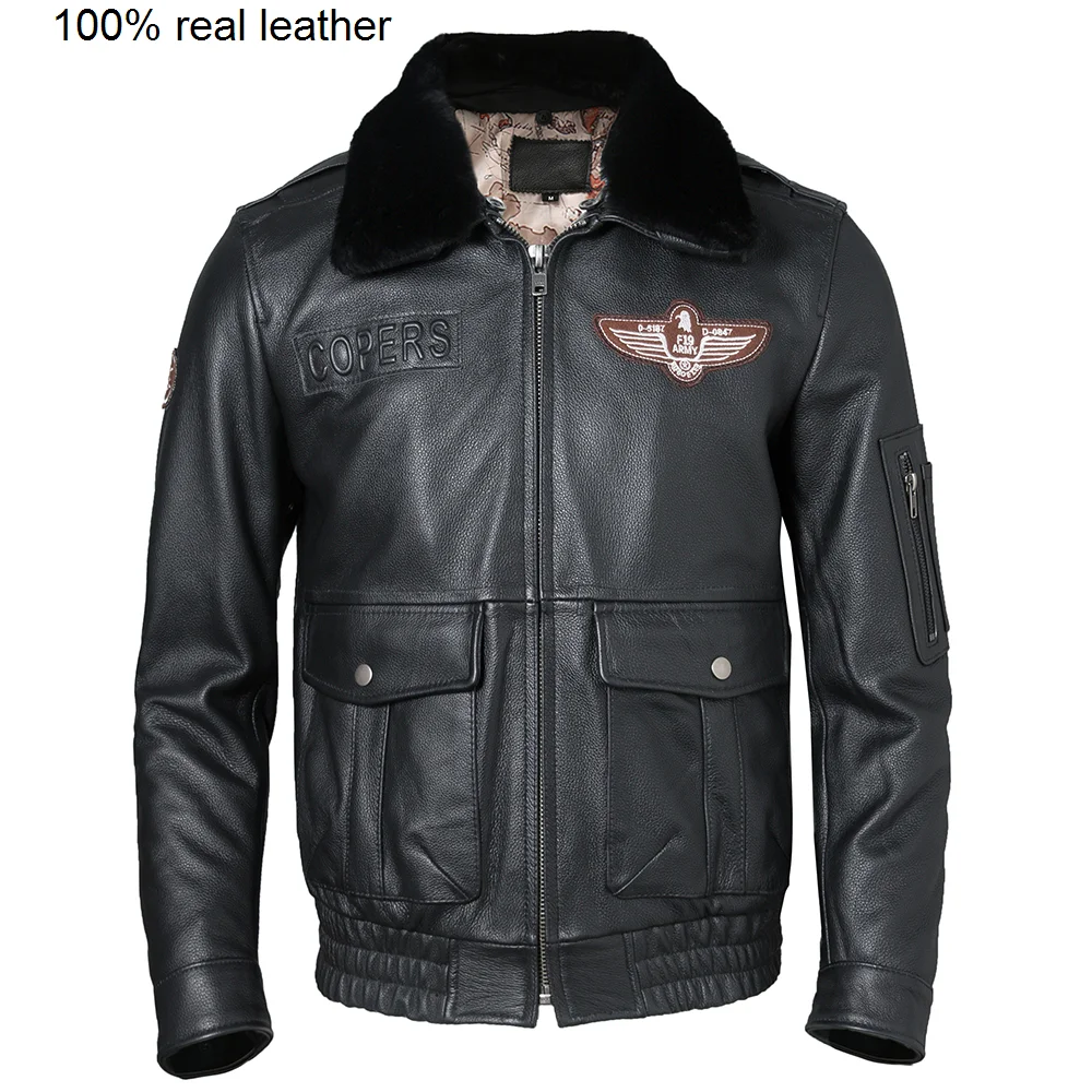

Мужская кожаная стеганая куртка, летная куртка-пилот из 100% воловьей кожи с воротником из натурального меха, авиаторская одежда, Азиатские размеры, M606, для зимы