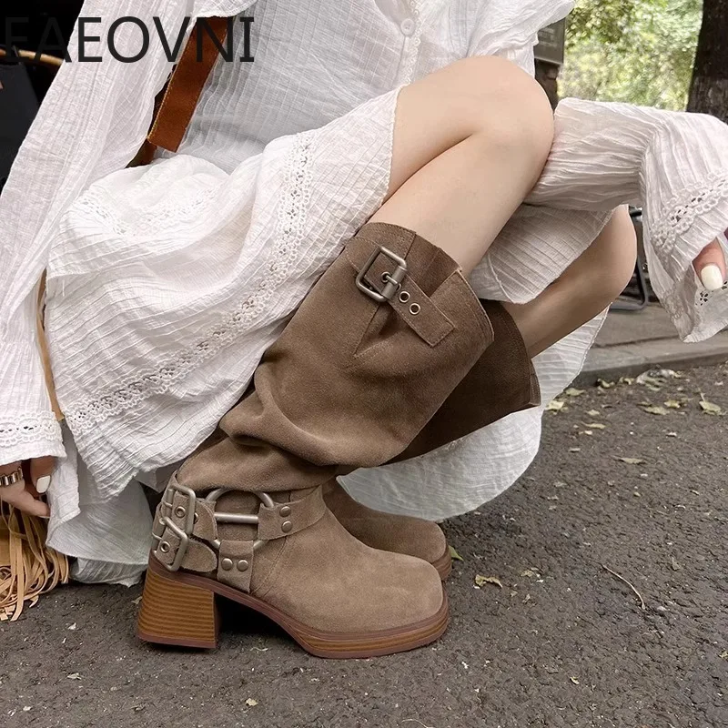 New Winter Woman Cowboy Boots Fashion Belt Buckle Ladies Slip On Long Boots Shoes Elegant Square Heel Women's Footwear
New Winter Woman Cowboy Boots Fashion Belt Buckle Ladies Slip On Long Boots Shoes Elegant Square Heel Women's Footwear