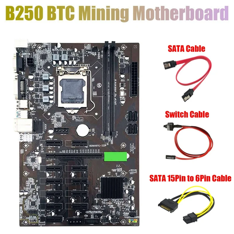 Материнская плата B250 BTC для майнинга с кабелем SATA 15Pin-6Pin + кабель SATA + кабель переключателя 12x, слот для графической карты LGA 1151 DDR4
Материнская плата B250 BTC для майнинга с кабелем SATA 15Pin-6Pin + кабель SATA + кабель переключателя 12x, слот для графической карты LGA 1151 DDR4