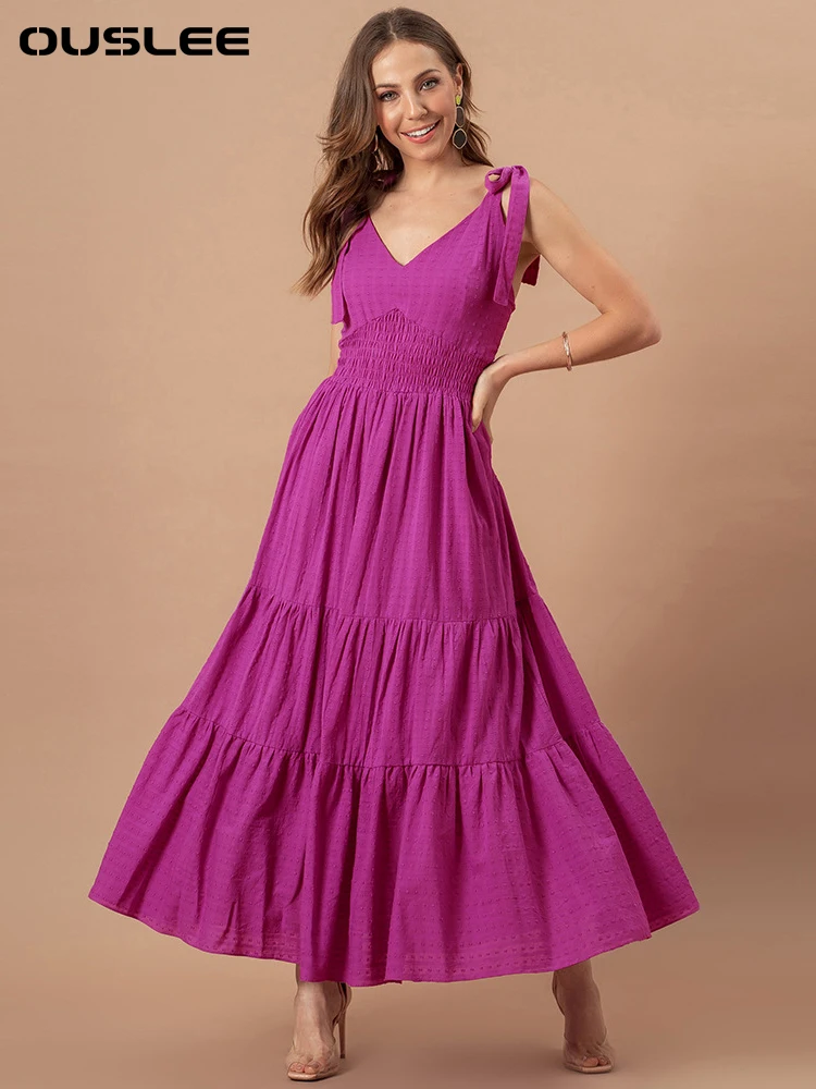 OUSLEE Fashion Slim Waist Jacquard Suspender Dress Summer Solid Color V-neck Cotton Blend Sleeveless Long Dress with Large Swing
OUSLEE Fashion Slim Waist Jacquard Suspender Dress Summer Solid Color V-neck Cotton Blend Sleeveless Long Dress with Large Swing