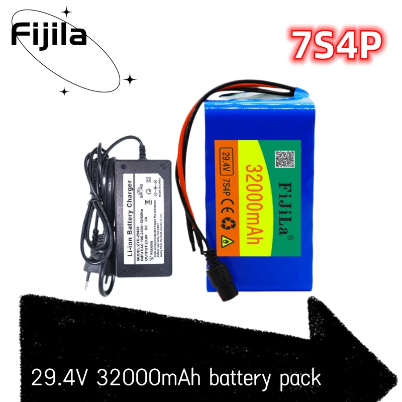 7S4P 24 в 32 Ач 29,4 в для литий-ионного аккумулятора, Встроенный BMS электрический велосипед, Одноколесный велосипед, скутер, мотор для инвалидной коляски + зарядное устройство 2 А