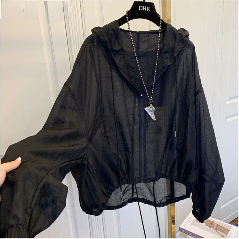 Jackets Women Hooded Summer Sun-proof Zipper Coats Thin Loose See Through Outerwear Breathable Outwear Lightweight Clothes Black
Jackets Women Hooded Summer Sun-proof Zipper Coats Thin Loose See Through Outerwear Breathable Outwear Lightweight Clothes Black