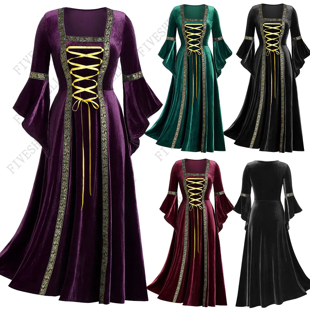 

Medieval Victorian Costume Women Velvet Renaissance Dress Halloween Role Play Dress Victoria Cosplay Retro Gown Fancy Long Dress