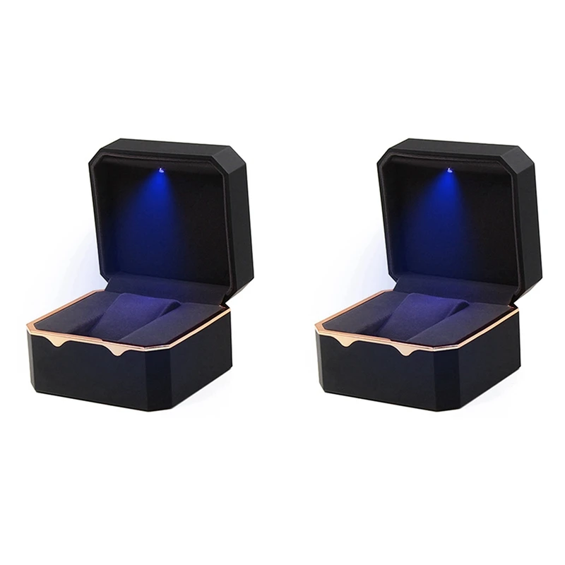 

2X Watch Box With Octagonal Gold Edge With Light, Paint Watch Storage Box, Watch Box, Watch Box