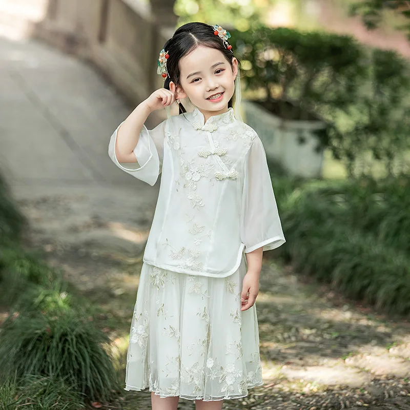 

Hanfu Dress Kids Girls Chinese Ancient Fairy Shirt+Skirt 2pcs Sets Girls Carnival Cosplay Costume Children Hanfu For Girls 2-13Y