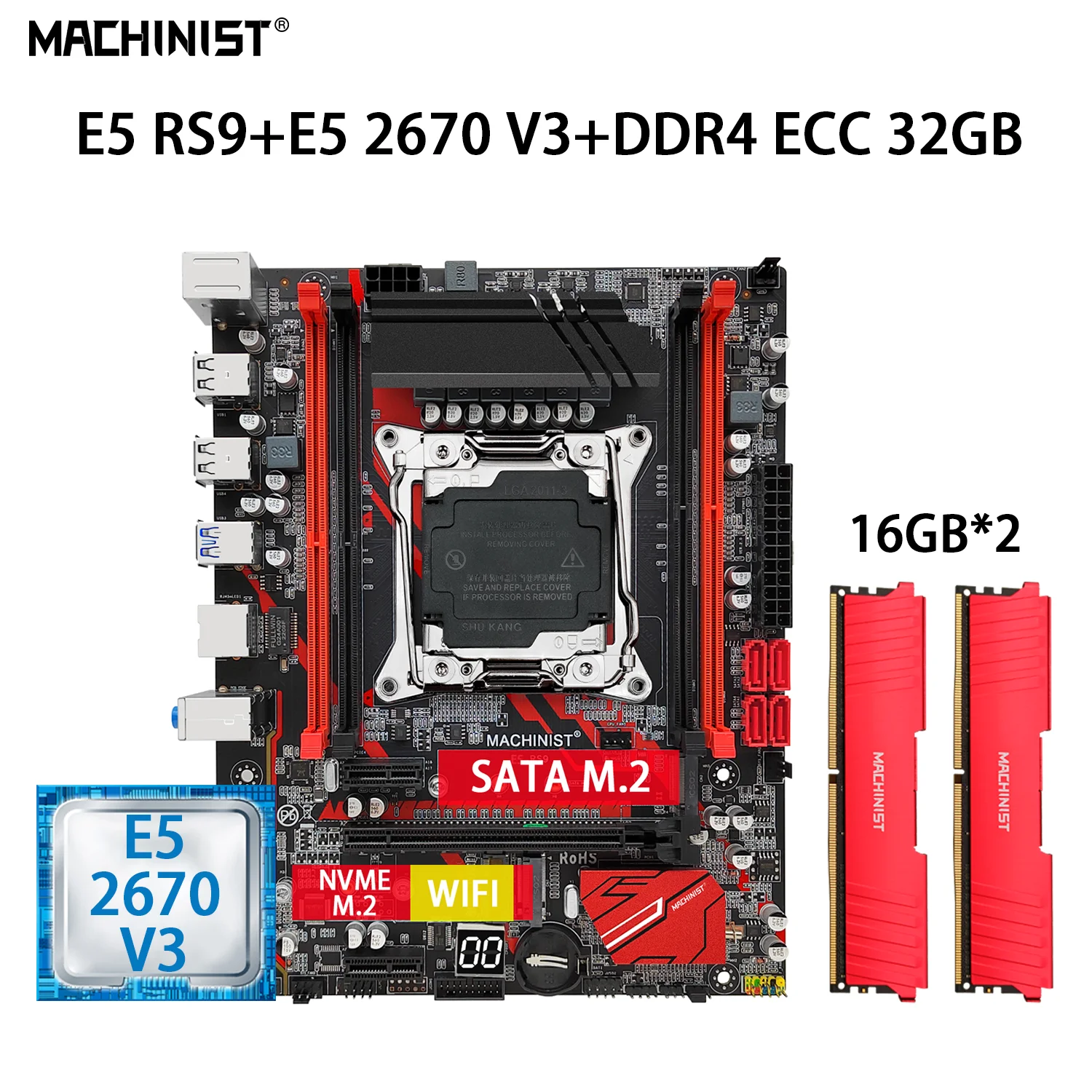 MACHINIST E5 RS9 Motherboard LGA 2011-3 With Combo Xeon Kit E5 2670 V3 Processor 4*16GB=64GB DDR4 2133MH Set Memory RAM SATA 3.0
MACHINIST E5 RS9 Motherboard LGA 2011-3 With Combo Xeon Kit E5 2670 V3 Processor 4*16GB=64GB DDR4 2133MH Set Memory RAM SATA 3.0