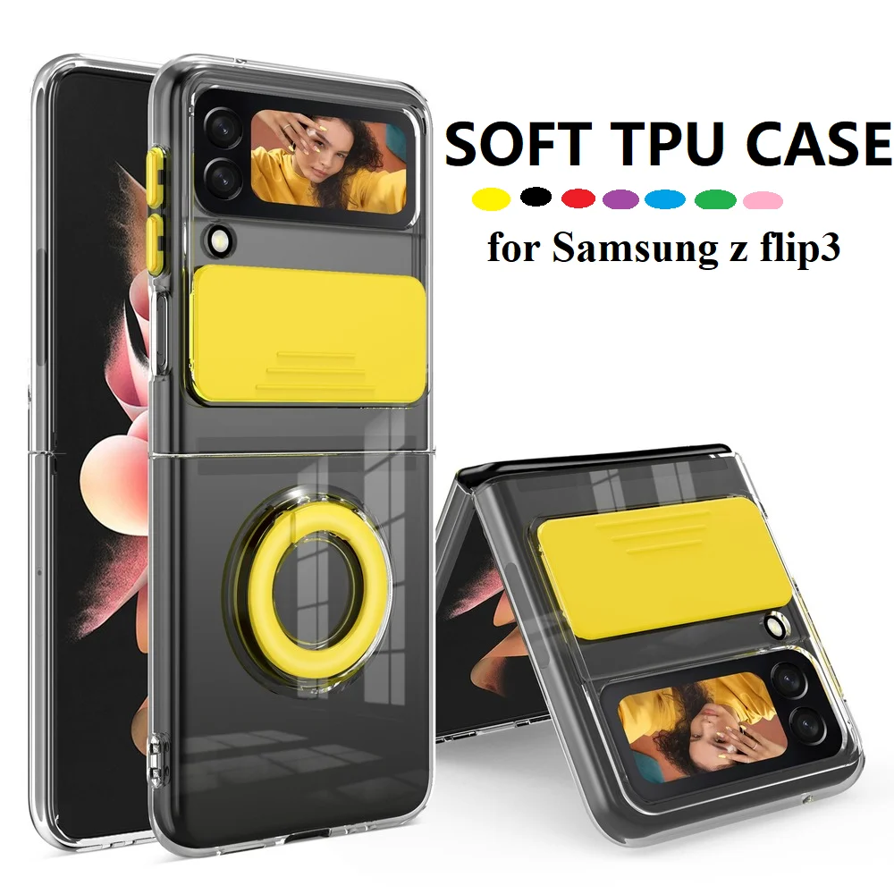 Soft TPU Case for Samsung Z Flip 3 Cover with Sliding Lens Window Transparent Case for Galaxy Z Flip 3 case with Ring Buckle
Soft TPU Case for Samsung Z Flip 3 Cover with Sliding Lens Window Transparent Case for Galaxy Z Flip 3 case with Ring Buckle