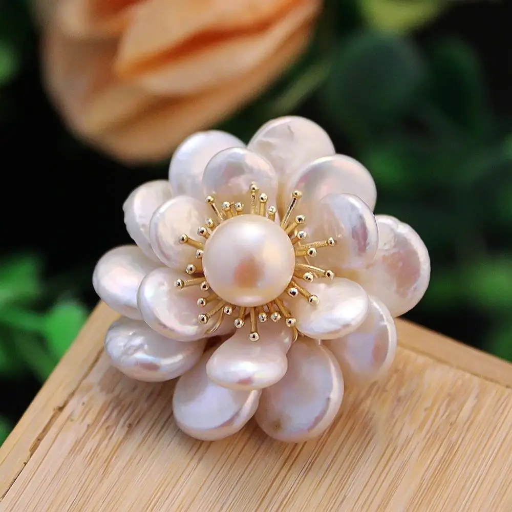 

Coeufuedy Natural Freshwater Pearl Brooches For Women Party Baroque Pearl Flower Brooch luxury pearl brooches Handmade Elegant