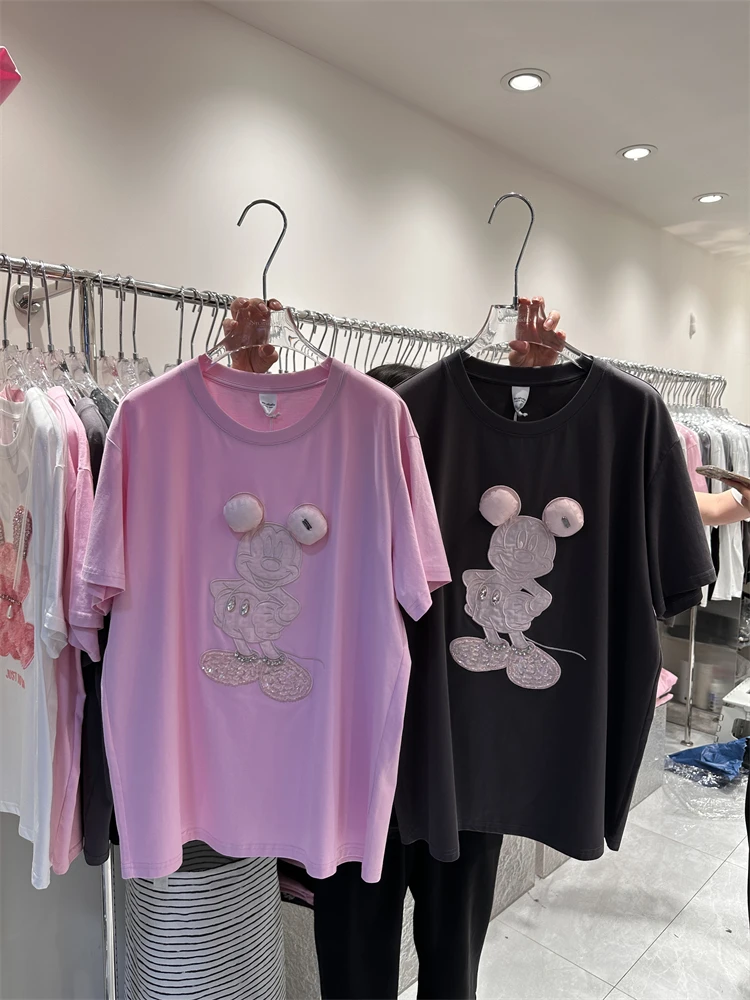 Mid-length Female Tshirts 2023 New Summer O-neck Loose Oversize Top Diamond Cartoon Embroidery Short Sleeve Casual Cotton Tees
Mid-length Female Tshirts 2023 New Summer O-neck Loose Oversize Top Diamond Cartoon Embroidery Short Sleeve Casual Cotton Tees