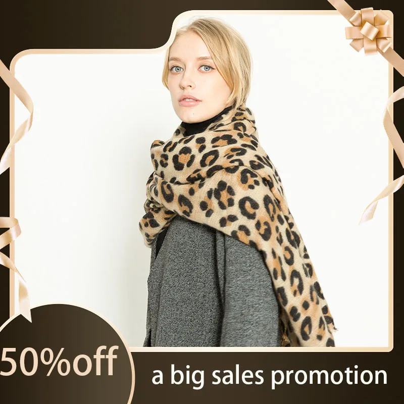 

Теплый и утолщенный женский шарф и шаль из искусственного кашемира с леопардовым принтом на осень и зиму