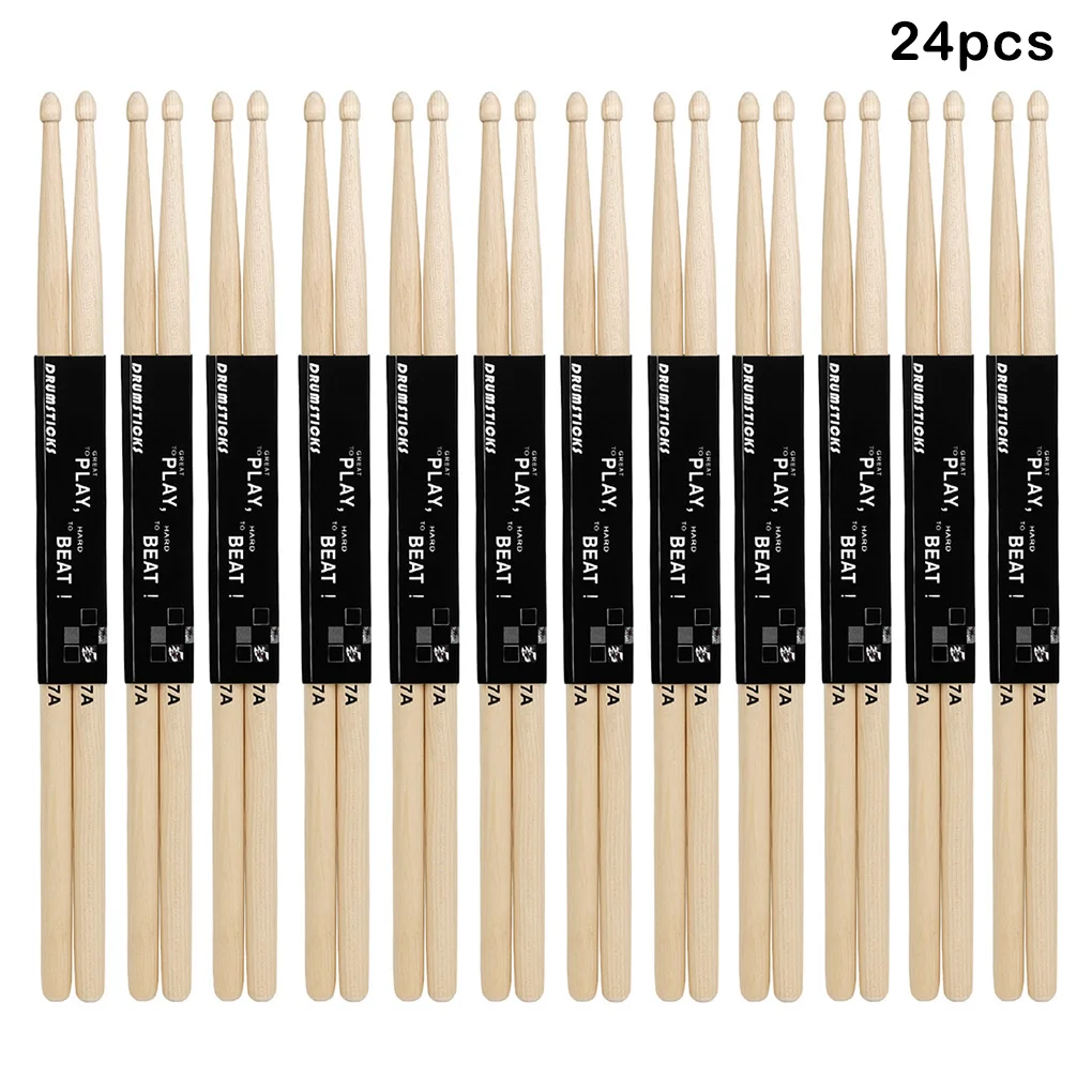 

12 Pairs 7A Drum Sticks Classic Maple Wood Musical Instrument Percussion Consistent Weight Drumsticks Kids Beginners