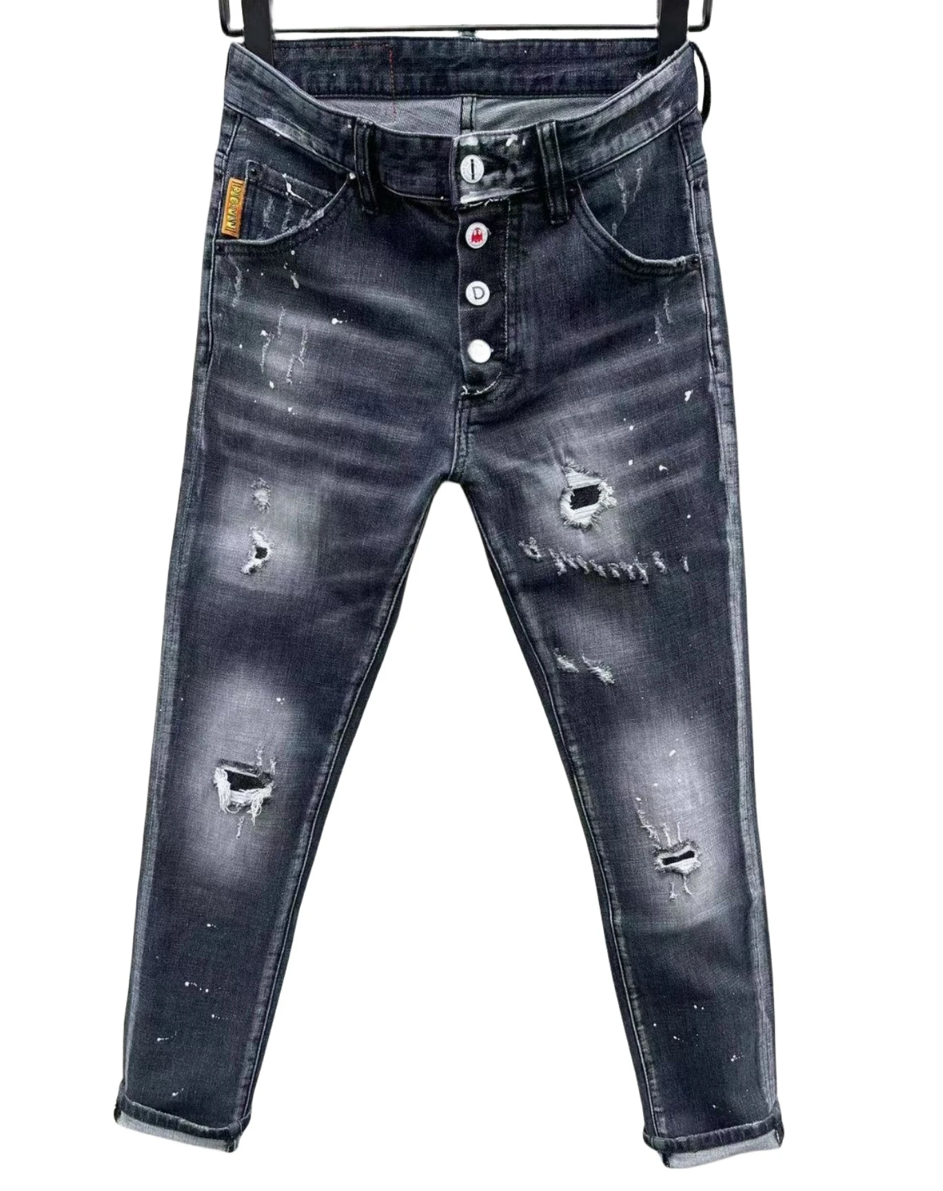 

2023 новые модные брендовые мужские джинсы с дырками и рисунком в стиле ретро мотоциклетные джинсы C008