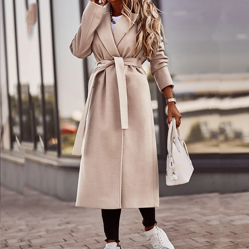 Simple Long Sleeved Lapel Woolen Coat Women Autumn Winter New Lace Up Straight Outerwear Solid Loose Temperament Office Jackets
Simple Long Sleeved Lapel Woolen Coat Women Autumn Winter New Lace Up Straight Outerwear Solid Loose Temperament Office Jackets