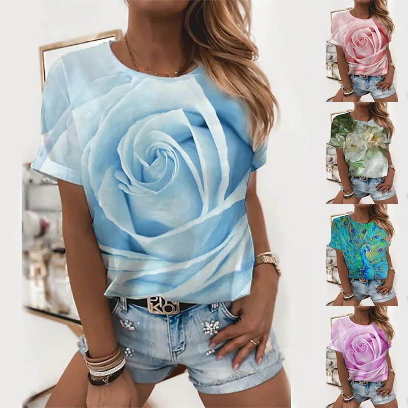 2022 Summer Women's Rose 3D Printed Tee Shirts Round Neck Pullover Floral Theme Painting Basic Tops Casually New Design T Shirts
2022 Summer Women's Rose 3D Printed Tee Shirts Round Neck Pullover Floral Theme Painting Basic Tops Casually New Design T Shirts