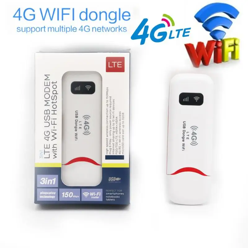 4G LTE Wireless USB Dongle Mobile Hotspot 150Mbps Modem Stick Sim Card Mobile Broadband Mini 4G Router For Car Office Home
4G LTE Wireless USB Dongle Mobile Hotspot 150Mbps Modem Stick Sim Card Mobile Broadband Mini 4G Router For Car Office Home