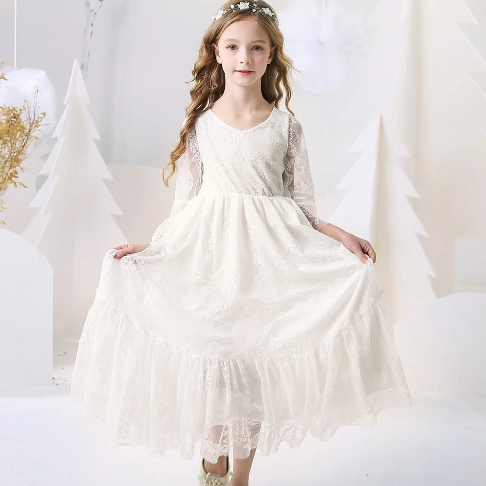 Kids Girls Lace Gown Long Dresses Toddler Baby Solid Color Ruffle Tulle Long Sleeve Princess Dress Children Wedding Party Robe
Kids Girls Lace Gown Long Dresses Toddler Baby Solid Color Ruffle Tulle Long Sleeve Princess Dress Children Wedding Party Robe