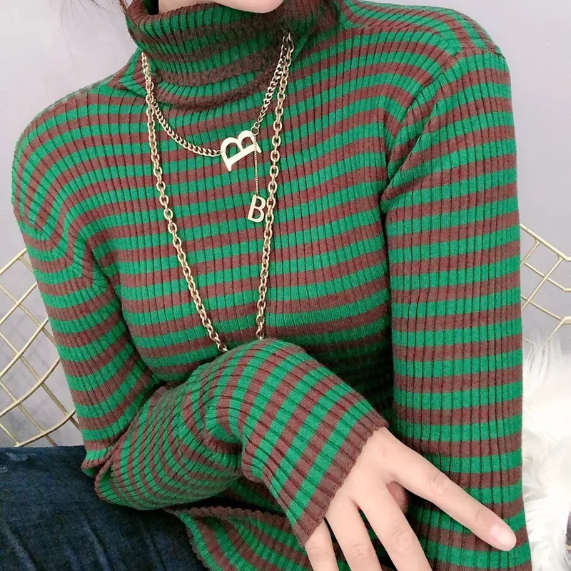 Striped Sweaters for Women Vintage Women's Sweater Knitted Turtleneck Cashmere Crochet Tops Winter 2022 Trend Harajuku Pullover 
Striped Sweaters for Women Vintage Women's Sweater Knitted Turtleneck Cashmere Crochet Tops Winter 2022 Trend Harajuku Pullover