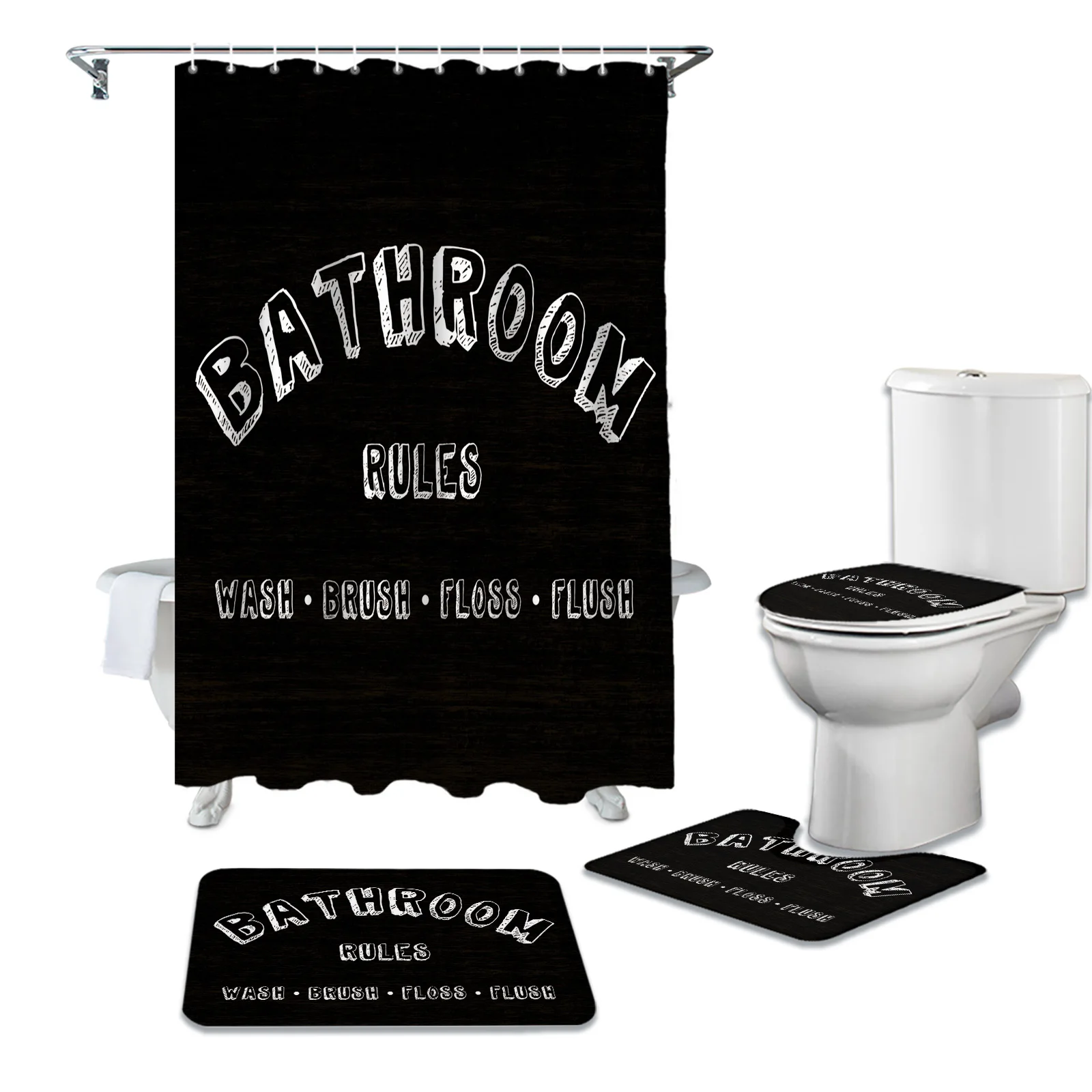 Bathroom Rules Text Bathroom Shower Curtain Bath Mat Shower Rug Carpets Set Toilet Lid Cover Floor Mats Bathroom Accessories
Bathroom Rules Text Bathroom Shower Curtain Bath Mat Shower Rug Carpets Set Toilet Lid Cover Floor Mats Bathroom Accessories