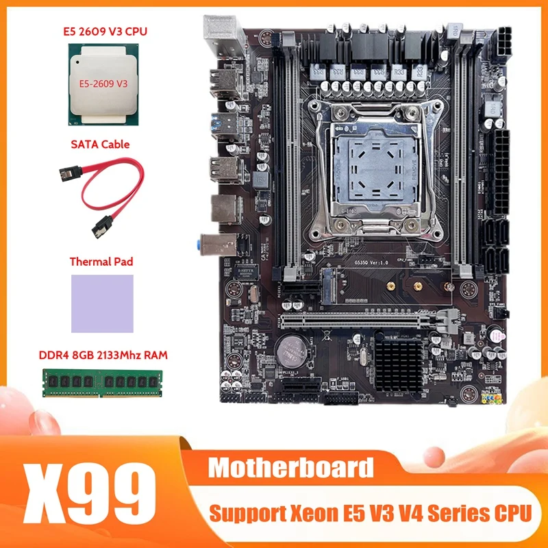 Материнская плата X99, системная плата компьютера с процессором E5 2609 V3 + DDR4 4 Гб 2133 МГц ОЗУ + кабель SATA + термоподушка
Материнская плата X99, системная плата компьютера с процессором E5 2609 V3 + DDR4 4 Гб 2133 МГц ОЗУ + кабель SATA + термоподушка