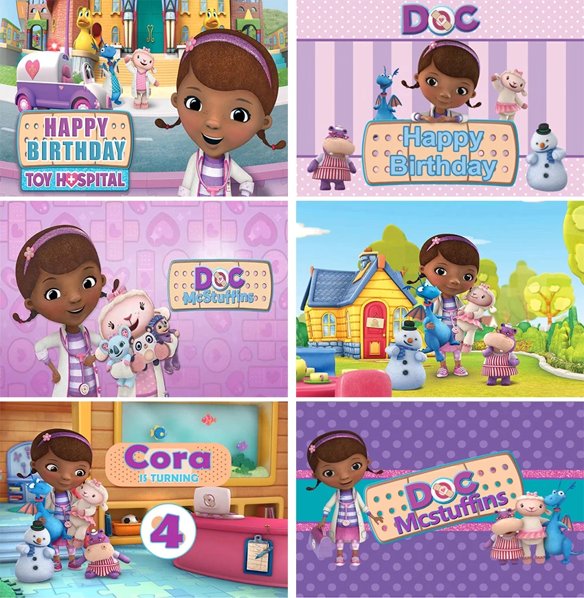 

Doc Mcstuffins Photography Backdrop Girls Birthday Party Snowman Sheep Doll Photo Background Vinyl Decoration Banner