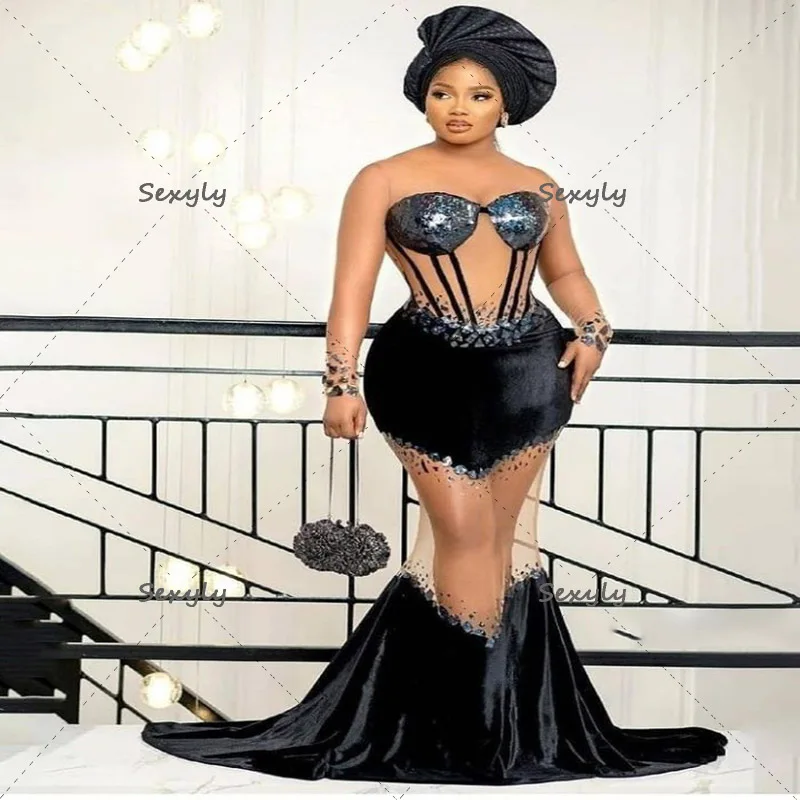 Plus Size African Mermaid Evening Dress 2022 With Rhinestone Illusion Long Sleeve Aso Ebi Prom Dresses Velvet Night Party Gown
Plus Size African Mermaid Evening Dress 2022 With Rhinestone Illusion Long Sleeve Aso Ebi Prom Dresses Velvet Night Party Gown