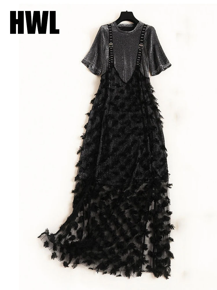 Summer New Two Piece Dresses Women S-3XL Loose Long T Shirt+Spaghetti Strap Split Dress Lace Chiffon Dresses
Summer New Two Piece Dresses Women S-3XL Loose Long T Shirt+Spaghetti Strap Split Dress Lace Chiffon Dresses