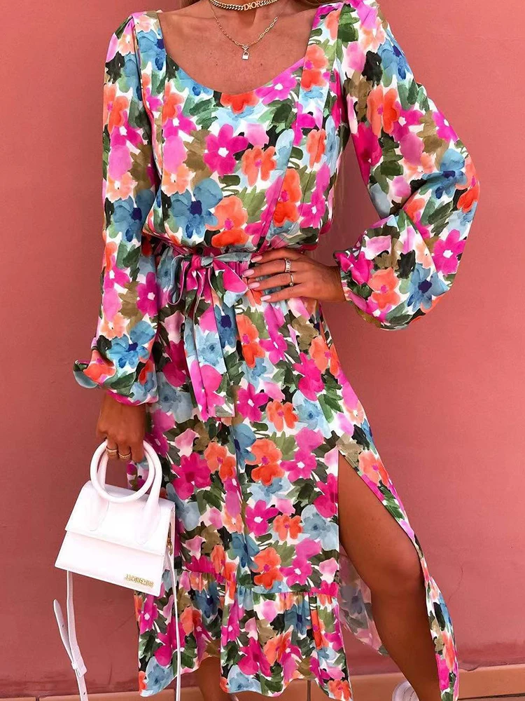Vintage Flower Printed Dress Women Fashion Square Neck Long Sleeve Slit Party Dresses Ladies Spring Casual Lace Up Loose Dress
Vintage Flower Printed Dress Women Fashion Square Neck Long Sleeve Slit Party Dresses Ladies Spring Casual Lace Up Loose Dress