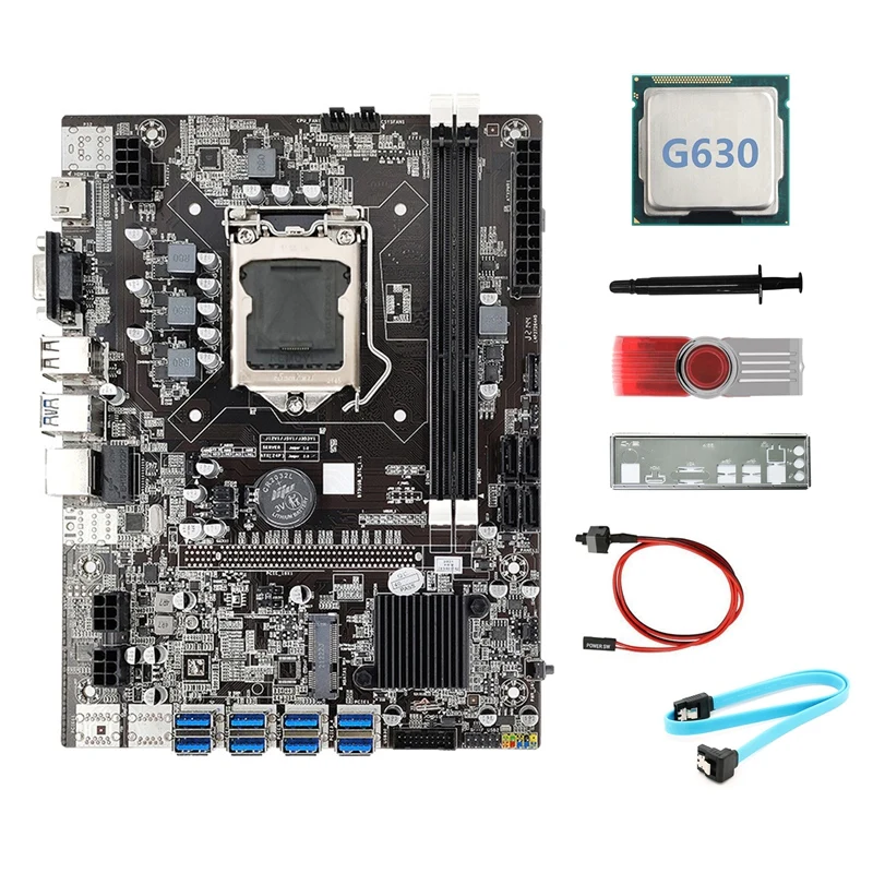 B75 8USB BTC Mining Motherboard+G630 CPU+64G USB Driver+SATA Cable+Switch Cable+Thermal Grease+Baffle For ETH Miner
B75 8USB BTC Mining Motherboard+G630 CPU+64G USB Driver+SATA Cable+Switch Cable+Thermal Grease+Baffle For ETH Miner