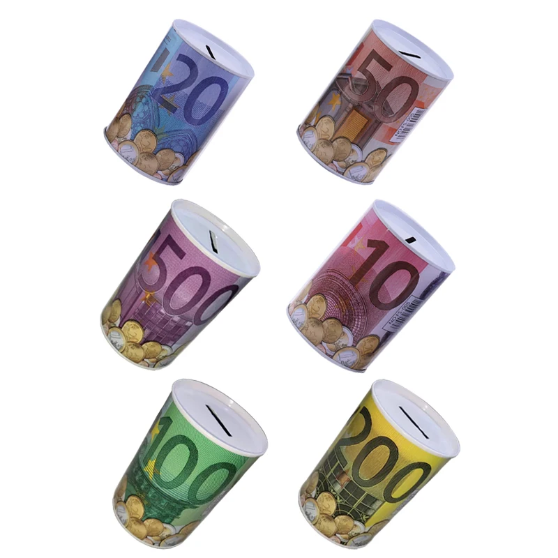 1PCs Piggy Bank Creative Tinplate Cylinder Euro Dollar Picture Box Household Saving Money Box Break To Open Home Decoration
1PCs Piggy Bank Creative Tinplate Cylinder Euro Dollar Picture Box Household Saving Money Box Break To Open Home Decoration