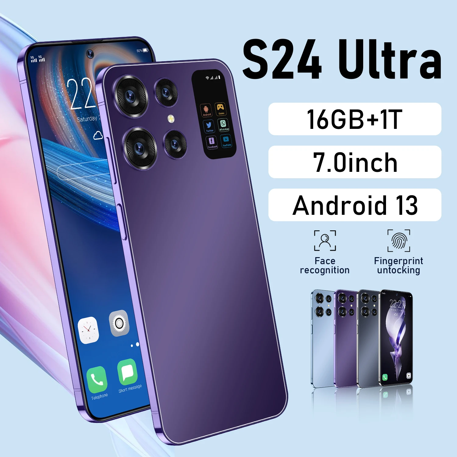 

Оригинальный смартфон S24 Ultra, экран 7,0 дюйма HD, 16 ГБ + 1 ТБ, телефон с двумя Sim-картами, Android 13, разблокировка распознаванием лица, 7000 мАч, 72 МП