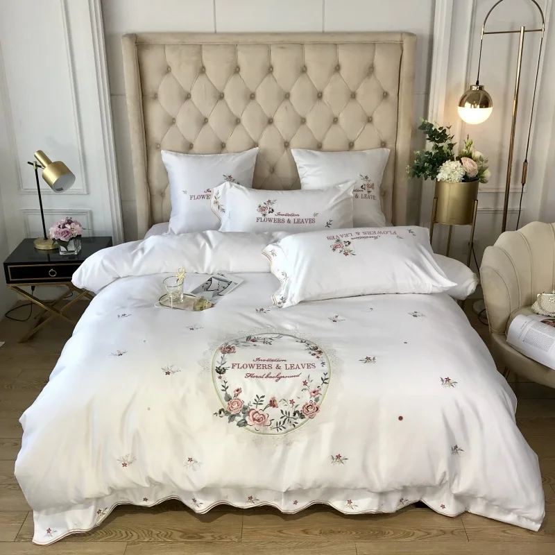 White Premium Satin Washed Silk Cotton Pastoral Flowers Embroidery Bedding Set Duvet Cover Bed Linen Fitted Sheet Pillowcases
White Premium Satin Washed Silk Cotton Pastoral Flowers Embroidery Bedding Set Duvet Cover Bed Linen Fitted Sheet Pillowcases
