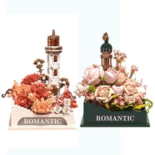 NEW Mini Bricks Flower Castle Model Building Blocks Assembly Romantic Rose Bouquet Toys for Children Girls Birthday Gifts