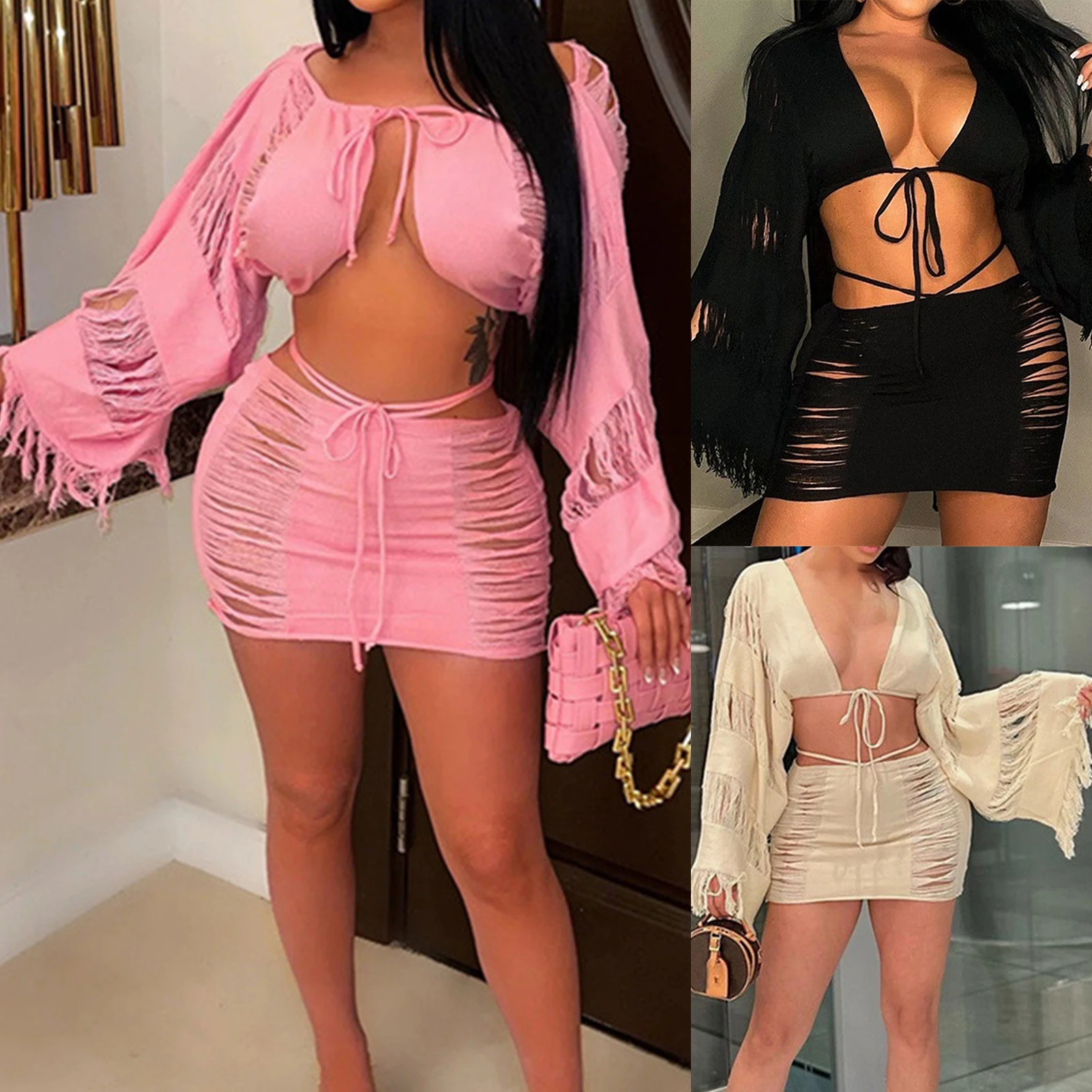 Flare Sleeve Knit Crop Tops Mini Skirts Long Sleeve Ladies Tank Top Bodycon Short Skirts Deep V Neck Solid Color Streetwear Suit
Flare Sleeve Knit Crop Tops Mini Skirts Long Sleeve Ladies Tank Top Bodycon Short Skirts Deep V Neck Solid Color Streetwear Suit