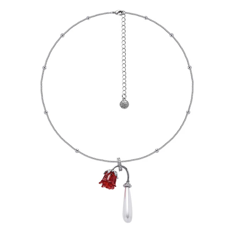 

Eetit Trendy Resin Rose Flower Imitation Pearls Pendant Necklace Exquisite Elegant Zinc Alloy Chain Women Jewelry Gala Gift