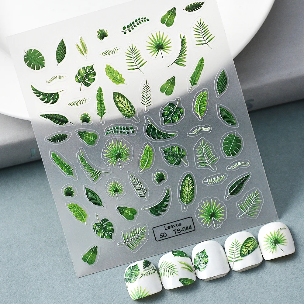 

Летние цветные зеленые листья 5D, наклейка для ногтей, рельефный клей для ногтевого дизайна, наклейки на заднюю панель