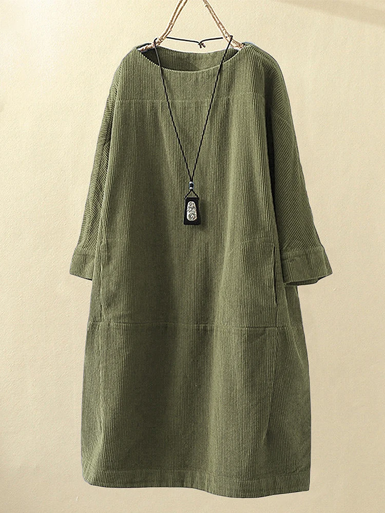 Vintage Winter Corduroy Dress Women Solid Three Quarter Sleeve Sundress Casual Loose Female Long Tops Knee Length Vestidos
Vintage Winter Corduroy Dress Women Solid Three Quarter Sleeve Sundress Casual Loose Female Long Tops Knee Length Vestidos