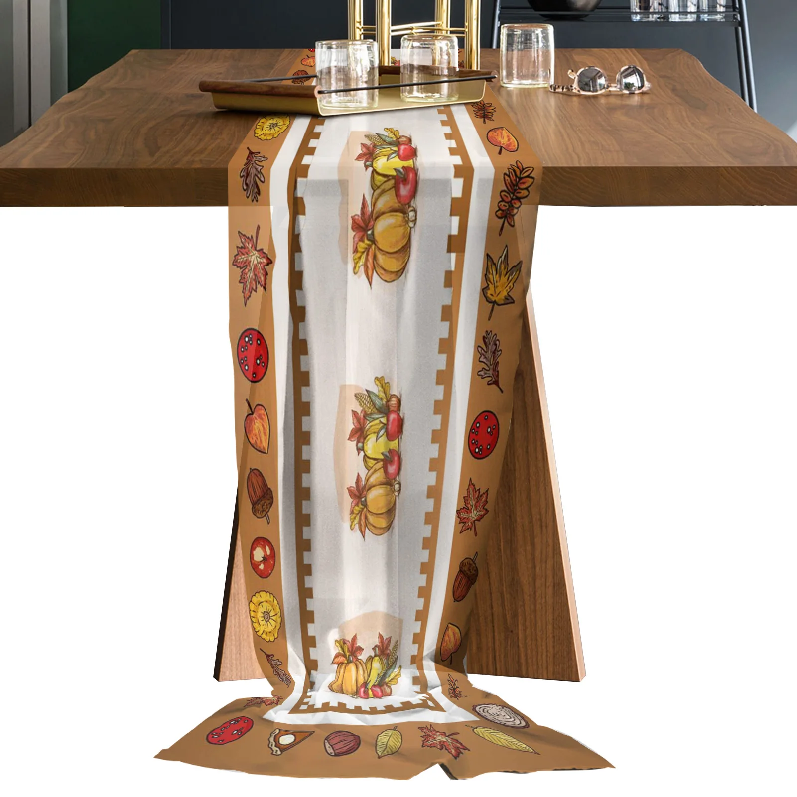 Pumpkin Corn Maple Leaf Sheer Chiffon Table Runners Rustic Gauze Dining Tablecloth Wedding Table Decor Gauze Table Runner 
Pumpkin Corn Maple Leaf Sheer Chiffon Table Runners Rustic Gauze Dining Tablecloth Wedding Table Decor Gauze Table Runner